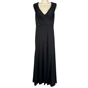 Tadashi Collection Black Sleeveless Maxi Dress Ruched Neck Front Slit Gown Sz S